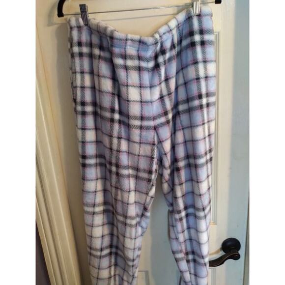 Joyspun Pajama Set Sloth Jogger Blue Plaids Sz 14 Pockets Fuzzy Cozy - Picture 5 of 11